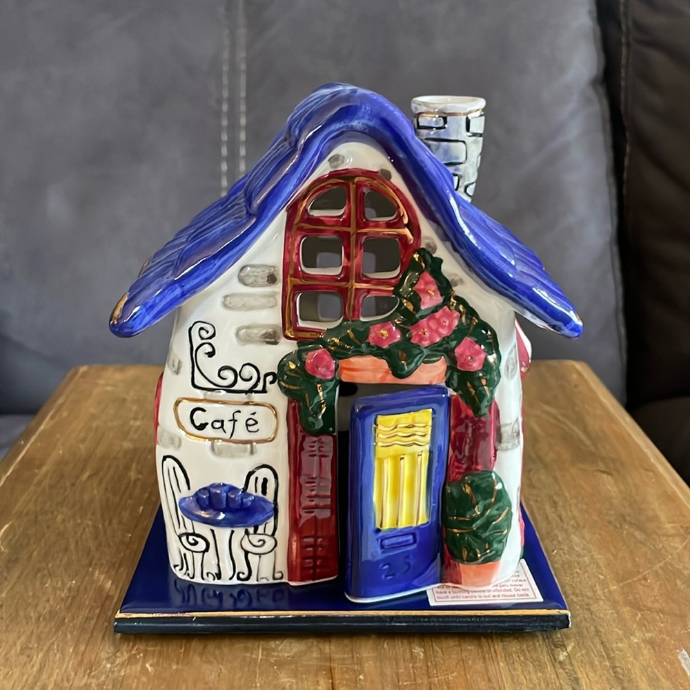 🌎Cozy Cottage Porcelain "CAFE" Candle Tea Light French Country